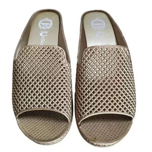 Jeffrey Campbell Havana Jelly Slides Gold Rubber Mule Wedge Sandals